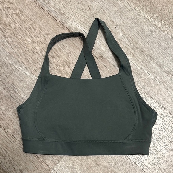 Green Ribbed Sports Bra with Halter Neckline - Picture 1 of 3